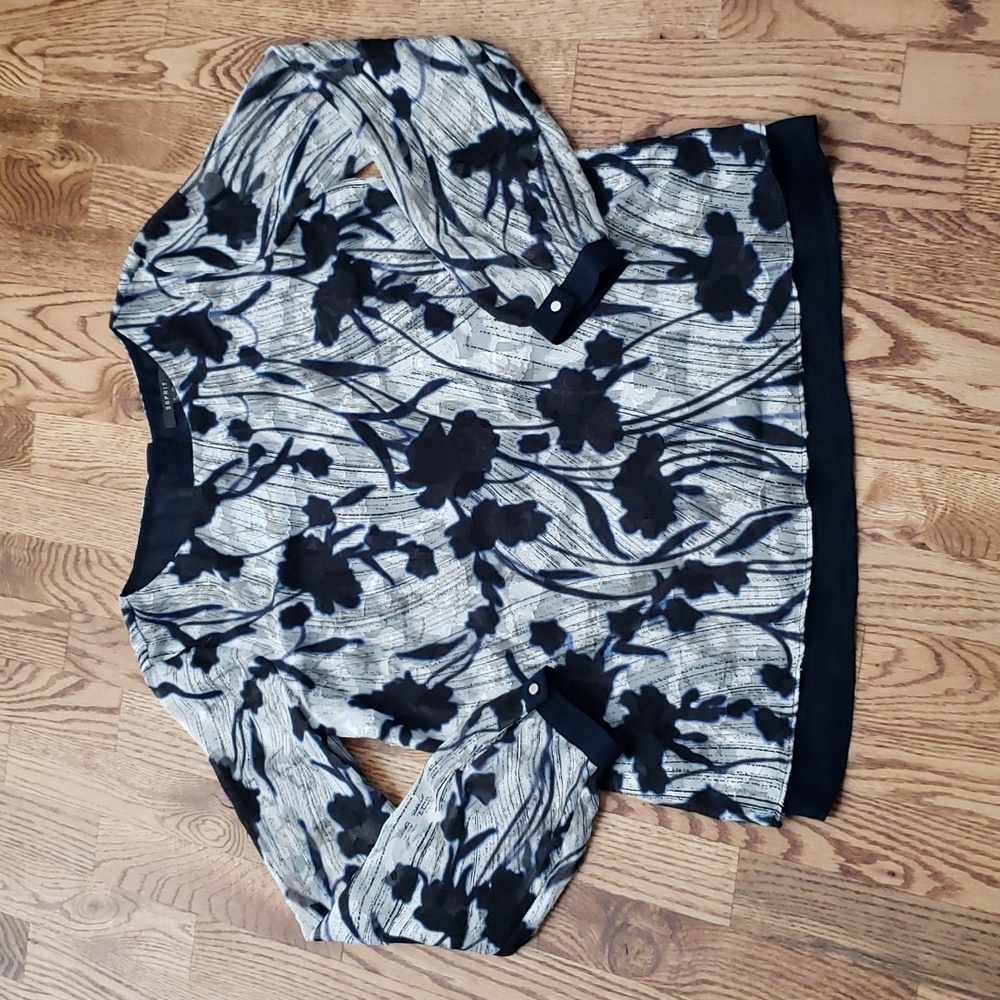 (4) ESPRIT Floral Print Statement Sleeves Business Formal Office Workwear